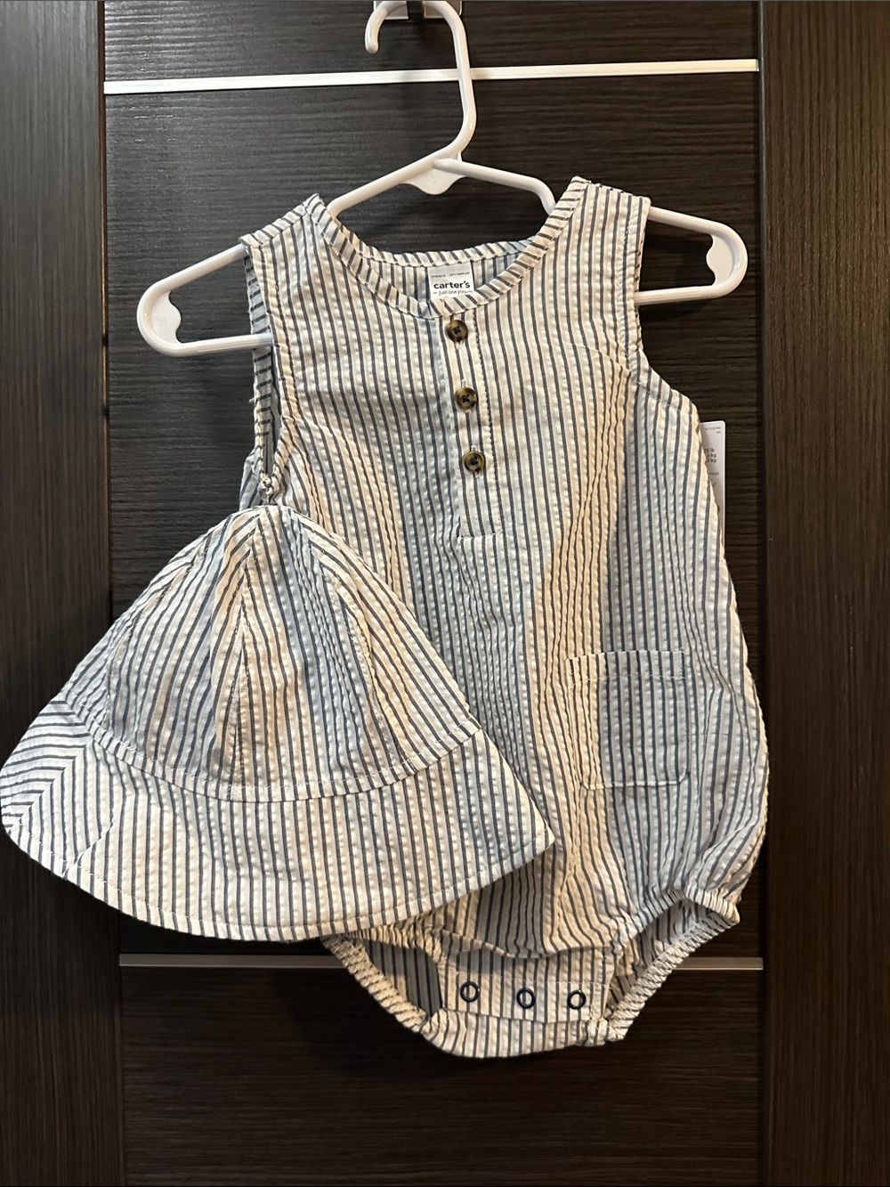 Carter’s Seersucker Onesie Bodysuit with Hat